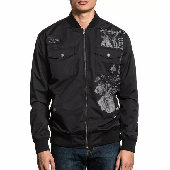 AFFLICTION MANIFEST BOMBER MEN'S JACKET Black Bike - Picture 7 of 13
